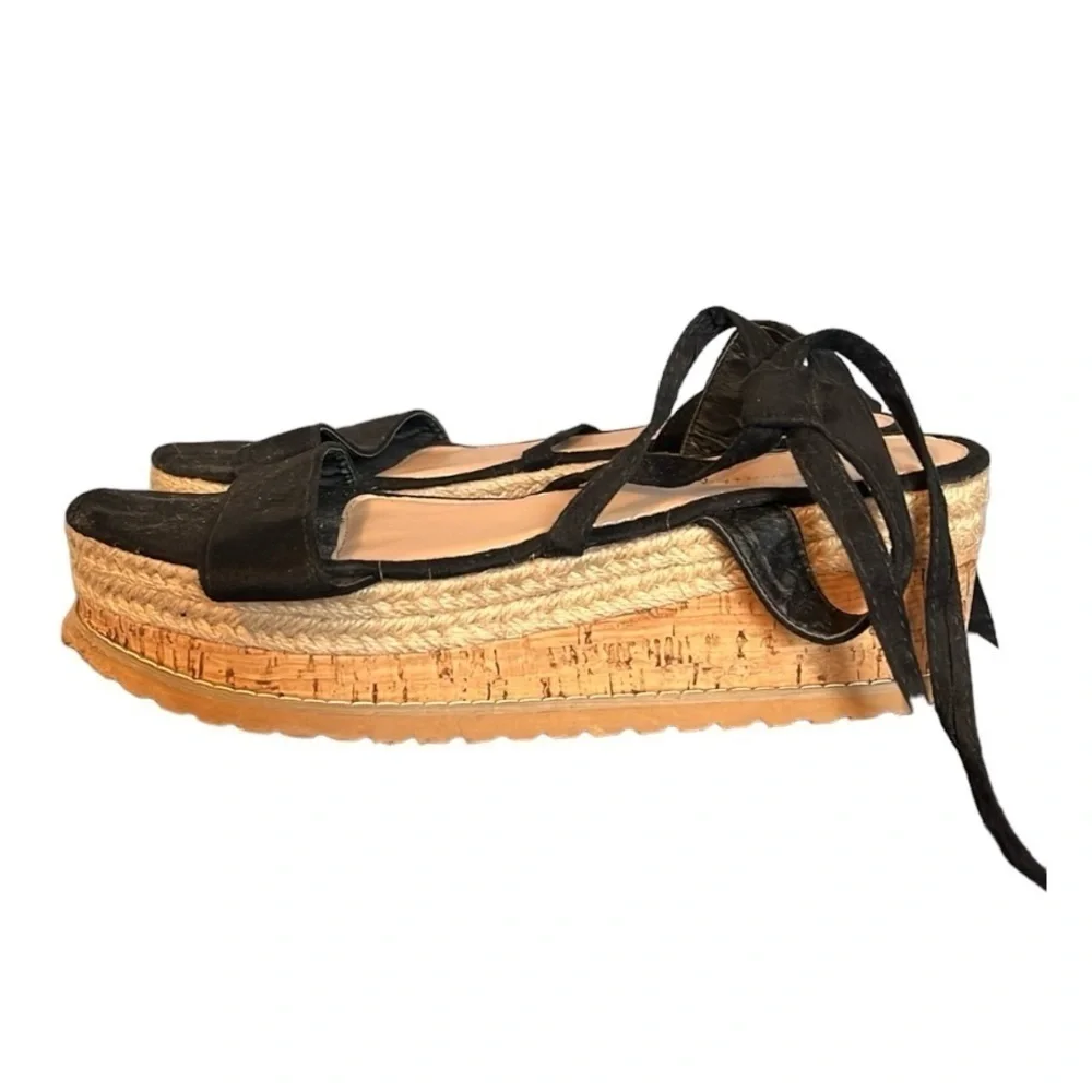 Mannika Flatform espadrille wedge, black straps for around the leg women’s 10.5